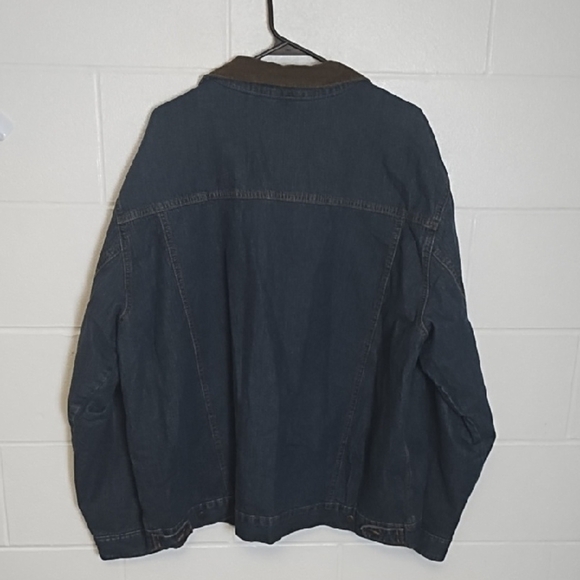 Wrangler Flannel Lined Denim Jean Jacket Barn Coat Corduroy Collar 4 Pockets - Picture 2 of 12